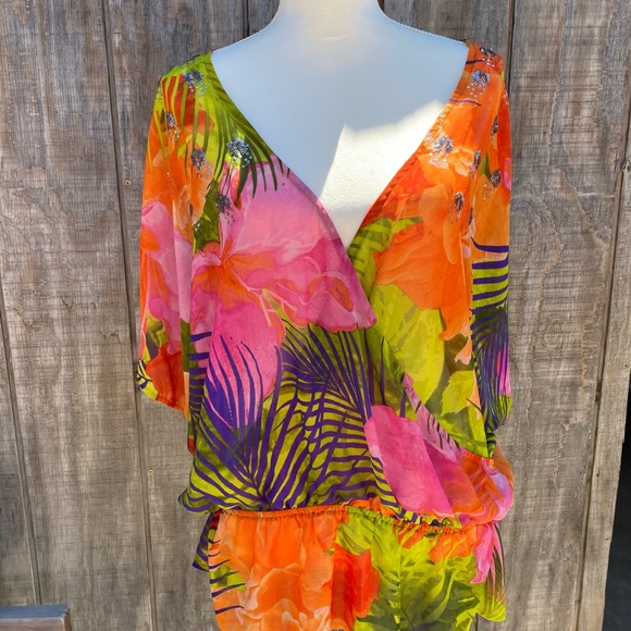 Lane Bryant Bright Tropical Print Crossover Blouse Size 18 - Picture 2 of 8